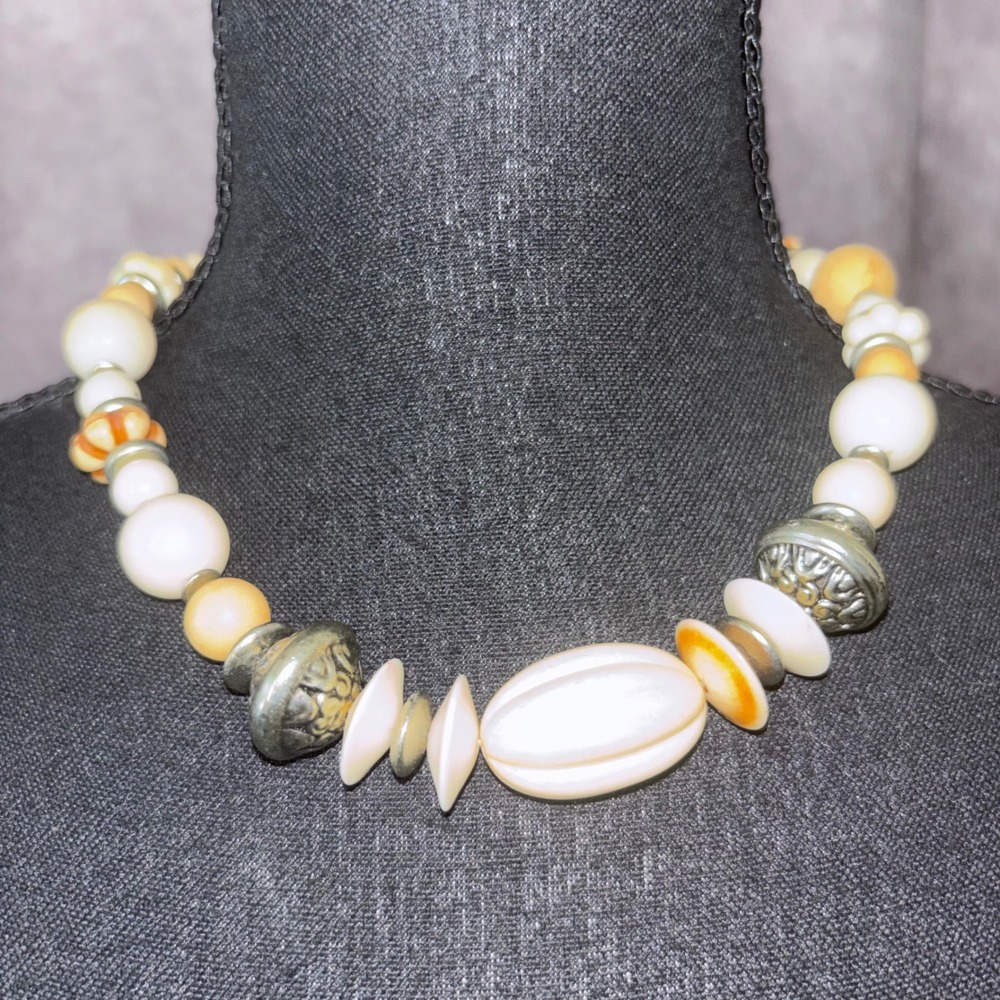 Cream Beige Boho Beaded Women Necklace
